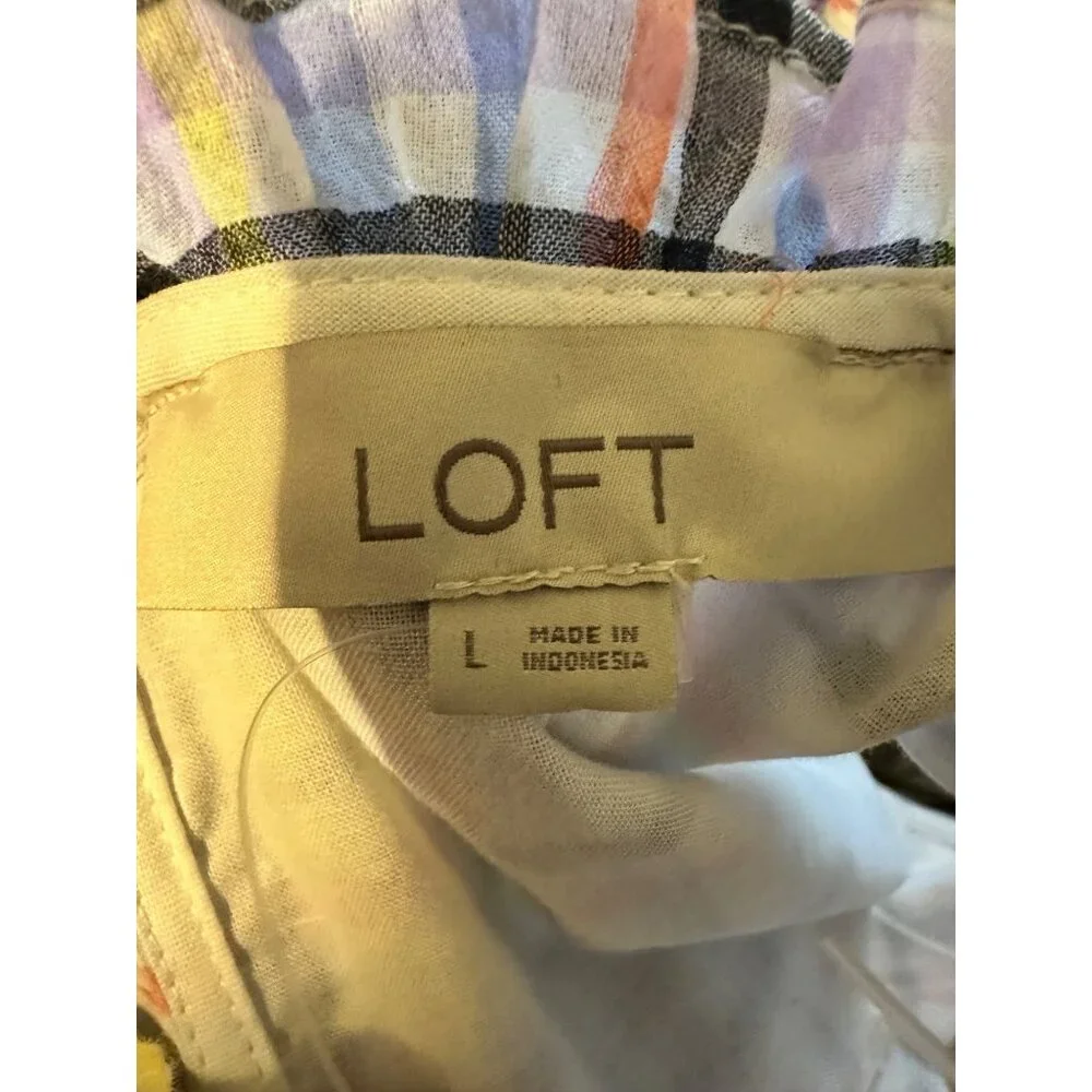 Loft Sleeveless Pastel Plaid Tiered Dress With Ruffle Neckline L‎